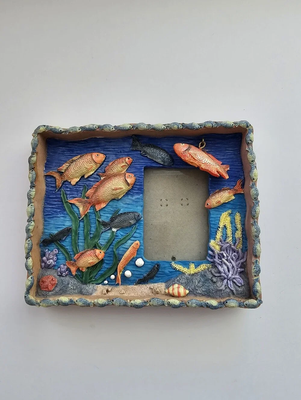 Vintage 3D Tropical Fish Coral Reef Picture Frame - Coastal Kitsch Nautical Deco